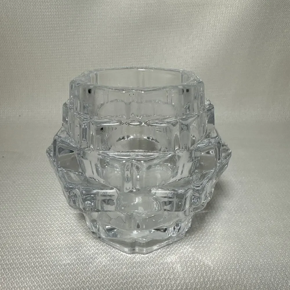 Fitz & Floyd Glass Votive Candle Holder Geometric Crystal 3.5”